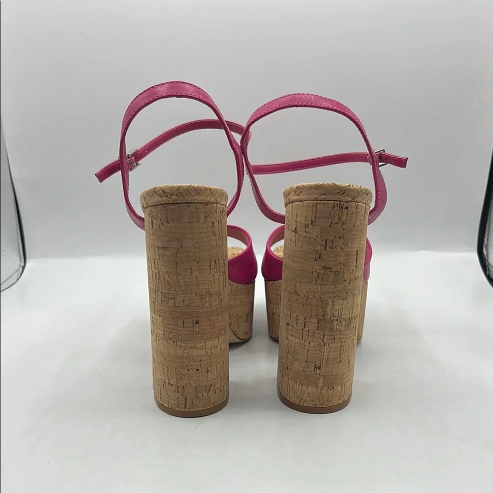 SCHUTZ Sz 9 1/2 GLAYCE NAPPA LEATHER‎ SANDAL Pink Tan Platform Chunky Heel NEW